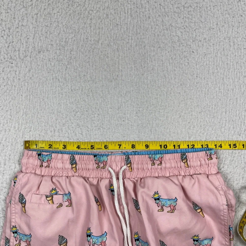 Goat USA Swim Trunks Mens Small Pink Goat Ice Cream Print Bathing Suit Pool